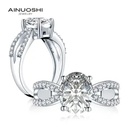 Ainuoshi Luxury 925 Sterling Gümüş 3.0 Karat Oval Kesme Nişan Yüzüğü Simüle Elmas Düğün Silver Ring Takı Y200106