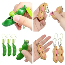 Kawaii Squishy Peanut Unlimited Pea Pods Squeeze Peas Sensory Fidget Toys Edamameキーホルダーストレスリリーフボール減圧玩具かわいい餅