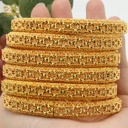 Aniid 4pcs / set 24k Dubai Guldpläterad Bangle Armband för kvinnor Etiopiska Arabiska Afrikanska Indiska Bröllop Brud Smycken Gift 220222
