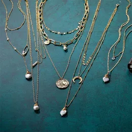 Nowy Multilayer Pearl Moon Naszyjniki Wisiorki Dla Kobiet Vintage Charm Gold Choker Naszyjnik 2020 Biżuteria Hurtowa