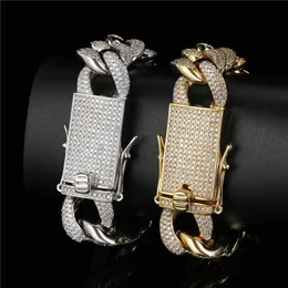 18mm 7 / 8INCH MENS BLING HIP Hop Armband Iced Out Bling CZ Lås Kubansk Armband Link Kedjor Mode Rapper Armband Male Smycken Present