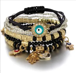 Evil Eye Charms Bracelets Fashion Design Fatima Hamsa Hand Bracelet Bangles for Women Multilayer Braided Handmade Men Beads Party Gift Jewelry 8 colors