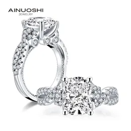 Ainuoshi Luxury 925 Sterling Silver 4,0 CT CUSHION CUT Halo Ring Engagement Simulated Diamond Wedding Silver Rings Smyckesgåvor Y200107