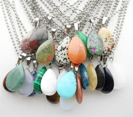 Stainless chain Water drop stone pendant quartz crystal agates turquoises malachite stone Jewelry making necklace Accessories