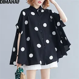 Dimanaf Artı Boyutu Kadın Bluz Gömlek Büyük Boy Yaz Rahat Bayan Tunik Baskı Polka Dot Gevşek Kadın Giysileri Batwing Sleeve LJ200810 Tops