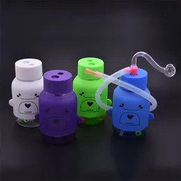 Großhandel Mini-Reise-Rauchwasser-Dab-Rig-Bong-Cartoon-Kunststoff-Ölbrenner-Bongs mit 10-mm-Glasschüsseln und Silikonstroh