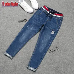 Jeans elasticizzati mujer taglie forti pantaloni con lacci jeans donna Taglie forti denim elastico patch harlan polsino matita femme jeans donna 201223