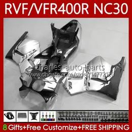 Fairings Kit For HONDA VFR400 R RVF400R NC30 V4 1989 1990 1991 1992 1993 79No.115 RVF VFR 400 RVF400 R 400RR VFR 400R VFR400RR 89-93 VFR400R 89 90 91 92 93 Body Silver blk