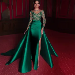 Emerald Green Mermaid Evening Dress With Detachable Train