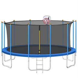 16FT Trampolines for Kids with Safety Enclosure Net, Ladder and 12 Safety Poles, Spring Cover Padding, Basketball Hoop US Stock205L