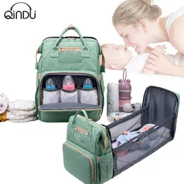 2in1 Baby Diaper Bags Travel Portable Large Capacity Shoulder Mommy Newborn NappyFolding Crib Bag Backpack Waterproof Stylish 201125