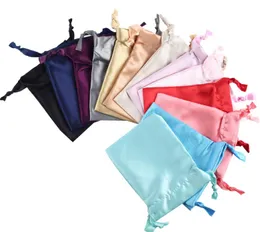 Satin Drawstring Bags Silk Cloth Jewelry Wigs Cosmetic Packaging Eye Mask Pouches Sachet Ribbon Bag 17.5*12cm 12colors SN2163