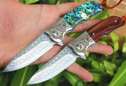 EDC Pocket Flipper Folding Knife VG10 Damascus Steel Drop Point Blade Rosewood / Abalone shell Handle Ball Bearing Knives