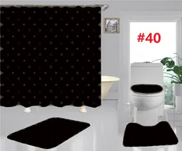 Klassisches Muster-Buchstaben-Duschvorhang-Set, Toilettensitz, Toilettenbezug, Bodenmatte, Badezimmer, rutschfestes Matten-Set