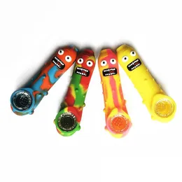 Gurkenförmige Silikon-Rauchpfeife, Tabakhandlöffelpfeifen, Hitzeöl-Dab-Rig mit Glasschüssel, in verschiedenen klassischen Farben