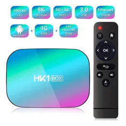 HK1 Android 9.0 TV Box 4GB + 32GB 64GB 128GB AMLOMIC S905X3 четырехъядерный медиаплеер поддерживает двойной Wi-Fi BT5.0 Voice Remote264o