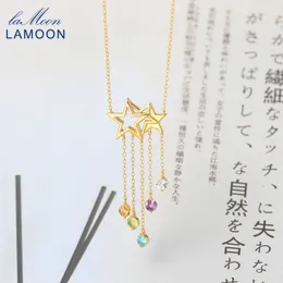 LAMOON 925 Sterling Silver NecklaceStar Tassel Shooting Star Gemstone Pendant 14K Gold Plated Fine Jewelry For Women LMNI098 Q0531