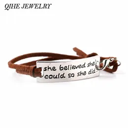 Charm Bracelets Wholesale- QIHE JEWELRY "she Believed She Could So Did"Encouraged Inspirational Letter Bracelet Tag For Women Gift