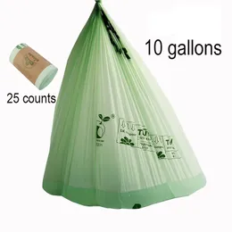 10 gallons 25 pieces Kitchen Drawstring Trash Bags Biodegradable Waste Bag with Dispenser Eco-Friendly Leak Proof Garbage holder