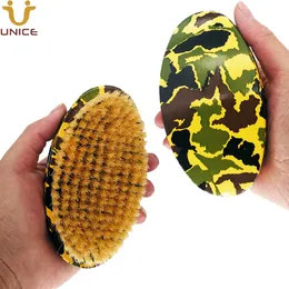 MOQ 100 PCS OEM Anpassad logotyp Camouflage Curved Handle Hair Brush Premium Wave Borsts With Boar Bristle For Men Washing Groomming