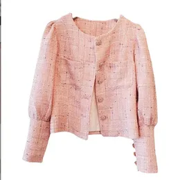 1205 2022 Spring Runway Women's Jackets Coat varum￤rke samma stil kappbes￤ttning nacke tweed rosa bl￥ kvinnor jackor l￥ng￤rmad kvinnkl￤der knapp mode meinian