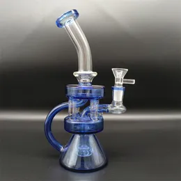 9.4 Inches Blue Hookah Glass Bong Dabber Rig Recycler Pipes Water Bongs Tobacco Smoking Bubbler Smoke Pipes Bongs Bottles 14mm Female Joint