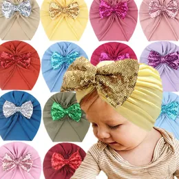 Baby Hats Big Sequin bow Caps Kids Turban Knot Elastic Caps Head Wraps India Bow Hats Kids Children Headwear Hair Accessories