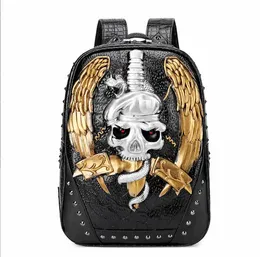 여성을위한 패션 3D 양각 된 두개골 배낭 가방 독특한 여자 멋진 schoolbag 리벳 성격 노트북 가방 청소년 mochila