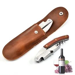 Stainless Steel Corkscrew Wine Bottle Opener with Knife Wooden Handle Beer Bottle Opener Keychain Bar Accessories Kitchen Tools 201223