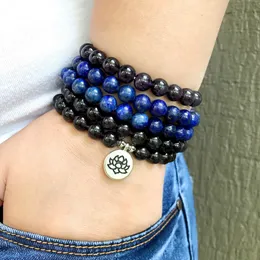 MG1355 Новый дизайн Lapis Lazuli Mala Bractelet Lotus yoga 4 Wrap браслет натуральные кристаллы медитации духовные ювелирные изделия