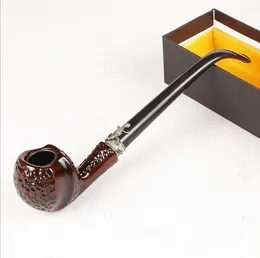wood Color Tobacco Smoking Pipe Mouthpiece With Gift Package Cigarette Cigar Carved Hand Filter Pipes 23.5cm length tools Accessories