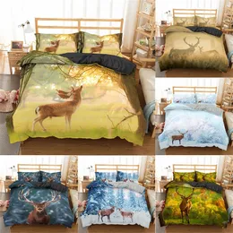 Homesky 3D Deer Bedding Set Luxury Soft Duvet Cover King Queen Twin Full Single Double Bed Set Pillowcases Bedclothes 201021