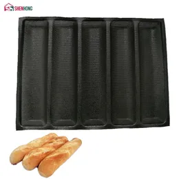 SHENHONG Non-Stick Baguette Wave French Bread Bakeware Perforated Baking Pan Mat for 12-Inch Sub Rolls Silicone Baking Liners Y200612