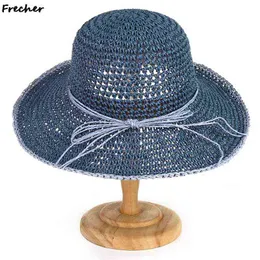 트렌디 한 여성 여름 해변 일식 Bowknot 통기성 밀짚 모자 플로피 야외 캐주얼 기질 선 스크린 모자 G220301
