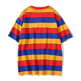 Koszulki Hip Hop Casual Mężczyźni Lato Rainbow Color Block Stripe Bawełna Krótki Rękaw Koszulki Streetwear Harajuku Topy G1229