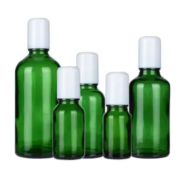 空の澄んだ緑のガラスのエッセンシャルオイルロールのボトル5ml 10ml 15ml 20ml 30ml 50ml 100ml白いキャップスチールローラーガラスビーズの詰め替え可能なバイアル化粧品容器