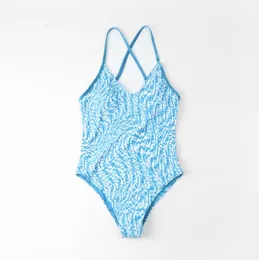 Damskie Stroje kąpielowe Stroje kąpielowe Bikini Seksowny Klasyczny Nadrukowane litery Niebieski komplet biustonosz Body Bikini Moda letnia Jednoczęściowe Garnitury plażowe Damskie Odkryte plecy F-F