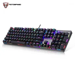 Motospeed 104 Russian English Profession Gaming Wired Mechanical Keyboard 104 Keys Real RGB LED LED LED مضاد للإضاءة لـ Game1