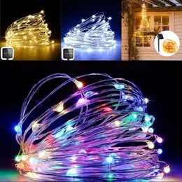 Lawn Ground Plug Lamp Strings Solar 100 Led 10m Lamp String Home Christmas Outdoor Garden Fairy Light Copper Wire 13 9ls G2