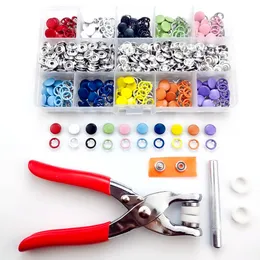 200PCs 9.5mm 10 Färger Metal Prong Snap Button Grommets Fasteners Kit med handtryck Plierverktyg för DIY Clothing Crafts