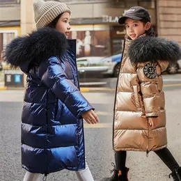 Olekid 2020 Girl Winter Coat Hooded Vattentät Glänsande Down Jacket för Tjej 3-14 år Kids Teenage Parka Utomhus doudoune Enfant LJ201017