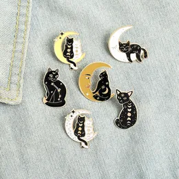 Magic Fantasy Cat Emaille Pins Farben Kreative Hexe Mond Katze Broschen für Kinder Geschenk
