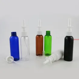 100 x 60mlの空のカラフルなペット鼻のスプレーボトルポンプの噴霧器ミストノーズプラスチック製の詰め替え可能なボトル
