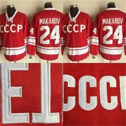 Thr Top Quality 24 Sergei Makarov 1980 CCCP Russia Hockey Jersey da uomo 100% cucita rossa Hockey Jerseys Cheap VintageS-XXXL