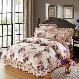 100% bomull mjuka sängkläder Queen king size-sängkläder sätter quiltad tjock säng spridning Duvet täcke sängplåt uppsättning kudde 4 / 6pcs 201021