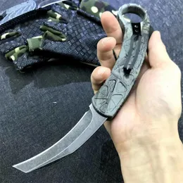 High Quality Auto Tactical Karambit Claw Knife 440C Black Stone Wash Blade Zn-al Alloy Handle Outdoor Survival Knives With Nylon Sheath