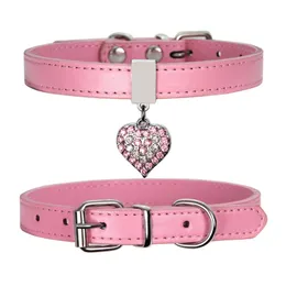 Kołnierz Pet Dog with Diamond Heart Bell Regulowane Psy Koty Obroże XS-M Fashion PU Puppy Collars