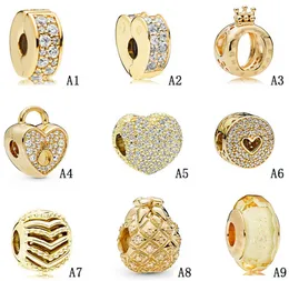 Designer Jewelry 925 Silver Bracelet Charm Bead fit Pandora gold colored glass beads fixed buckle crown Slide Bracelets Beads European Style Charms Beaded Murano