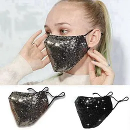 ファッションブリンズスパンコールフェイスマスク防塵保護マスク洗える再利用可能な弾性緑から口サイクリングマスクブラックゴールドDHL 50ピース