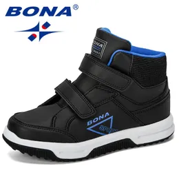 Bona Yeni Tasarımcı Sonbahar Kış Çocuk Ayakkabı Klasik Çocuk Çizmeler Kızlar Kar Botları PU Deri Çizmeler Flats Sneakers Trendy LJ200911